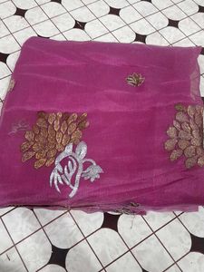 Magenta Net Dupatta with Zari & Sequin Embroidery