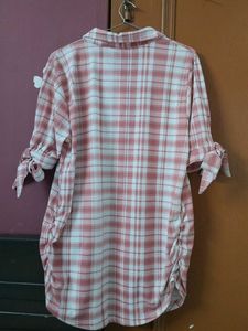 Peach And White Pl Shirt With Stylish Sleeves.