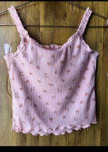 H&amp;M Floral Lace Trimmed Crop Top/ SIZE-M
