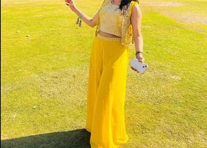 Yellow Embellished Palazzo Suit