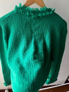 SOLID V-NECK FRINGE BUTTON UP OVERSIZED CARDIGAN