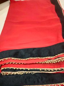 Red &amp; Black Embellished Saree