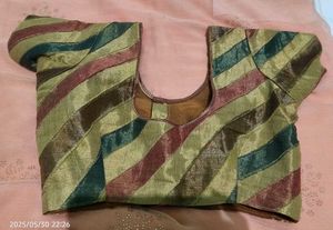 Peach Saree with Striped Blouse