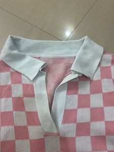 Pink Checkered Knit Top