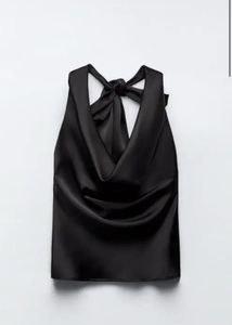 satin  Black Halter Top