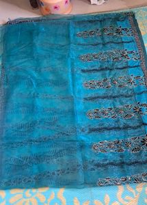 Organza  Saree. With Velevet Work.