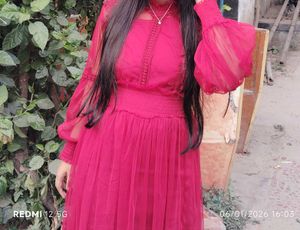 Burgundy Sheer Sleeve  Korean Mini Dress