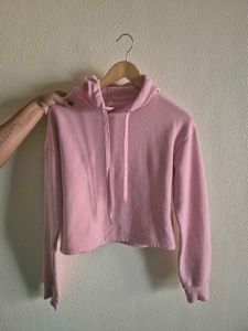 Light Pink Crop Hoodie (Stradivarius)