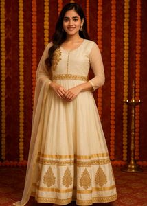 Women Off White Gown With Dupatta