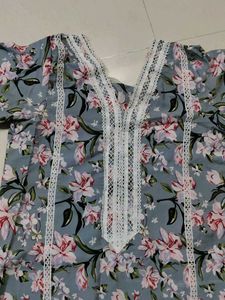 Floral Print Lace Trim Dress