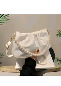 Elegant White Pearl Handle Bag