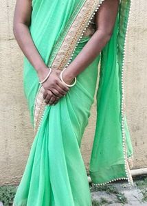 Green Pearl Saree With Blouse New