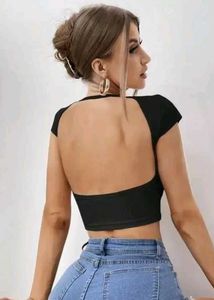 Sexy Black Backless Ribbed Top