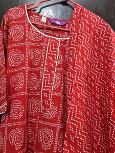 Red & White Printed Kurta