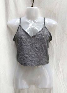 I. Gray Spaghetti Strap Crop Top