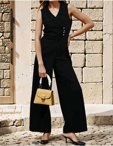 Shein Sleeveless Black mock wrap Jumpsuit