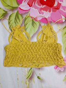 (485)Yellow Lace Bralette