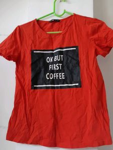 Red 'Coffee First' T-Shirt
