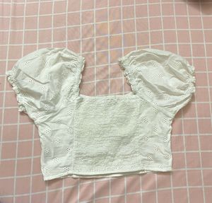 Eyelet Puff Sleeve Crop Top