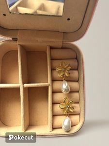 Gold Flower &amp; Pearl Drop Earrings