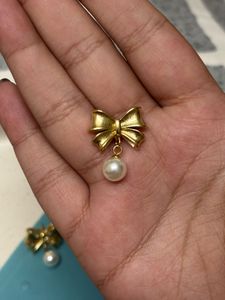 Golden Bow Pearl Drop Earrings