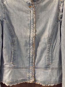Denim Jacket with Frayed Details