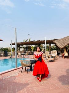 Red Princess Tail Dress with Lace &amp; Cancen Inside