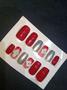 Red & Silver Press-On Nails
