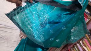 Teal Saree with Silver Embellishments