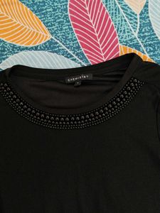 beautiful party black dress with emblished neck