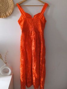 Bright Orange Crochet Lace Dress From Europe