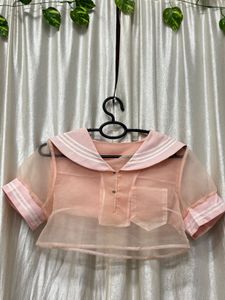 Sailor Collar Sheer Crop Top
