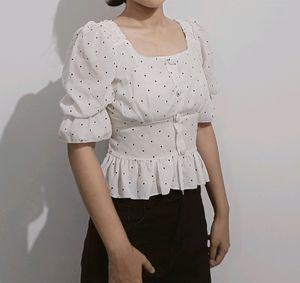 White Polka Dot Korean Top