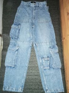 Bershka Light Wash Cargo Jeans