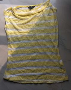 Sculptured Y2k Yellow Mesh Fig Top One Shoulder