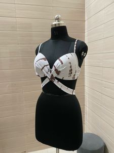 Imported White &amp; Brown Bikini Top