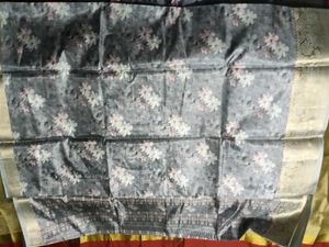 Floral Print Saree with SilverJariBorder+UnstitchB
