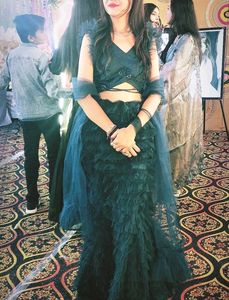 Rama Colour Fancy Fish Cut Lehnga Choli And Dupatt