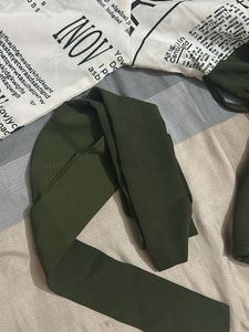 Olive Green And White Top With Belt
