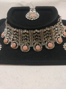 Stone Necklace Set - Peach Colour