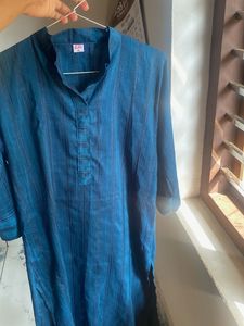 Blue Striped Mandarin Collar Top