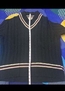 Striped Trim Black Knit Sweater