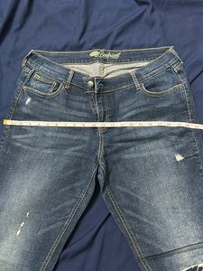 Navy Blue Ribbed Denim Jeans