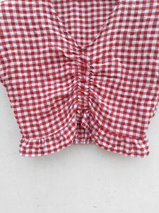 Checked Red Crop Top.