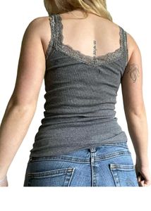 Grey Lace Trim Tank Top