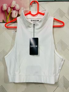 White Ribbed Crop Tank