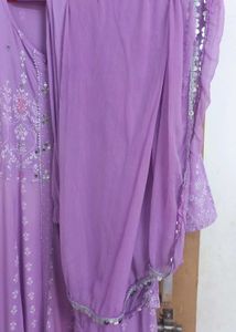 Lavender Anarkali 3 PC Suit