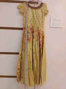 Beige Embroidered And Stone Work Gown Cotton Silk