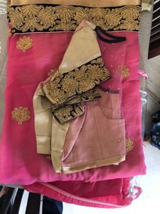 Heavy Pink Border Saree with Blouse