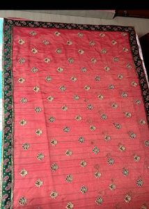 Rust & Green Embroidered Saree